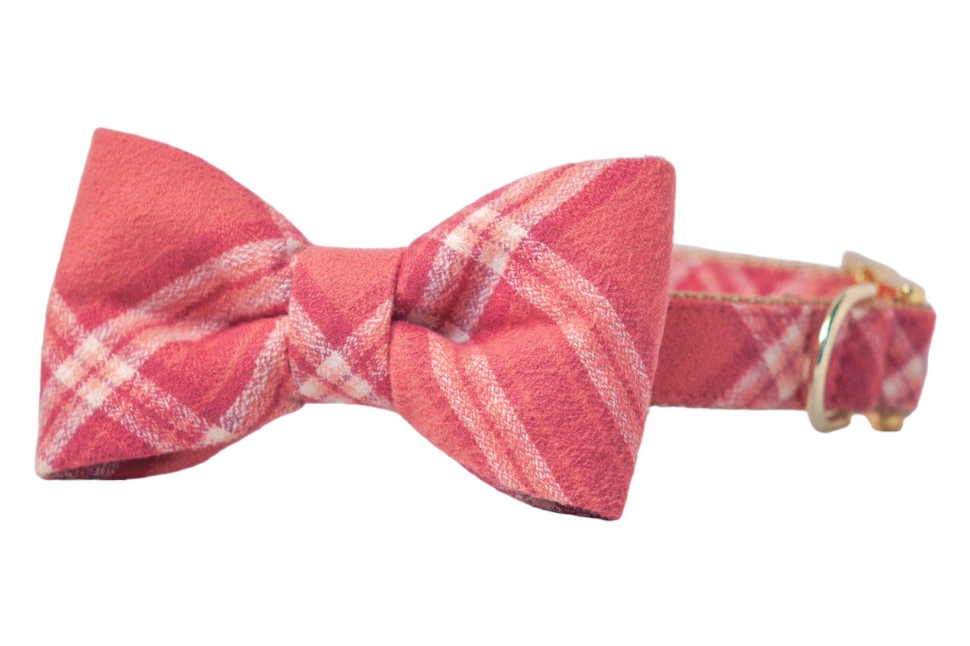 A little prep, a lot of cozy—this pink plaid flannel collar and bow tie set is perfect for pups who dress to impress, with soft fabric, warm tones, and luxe accents.