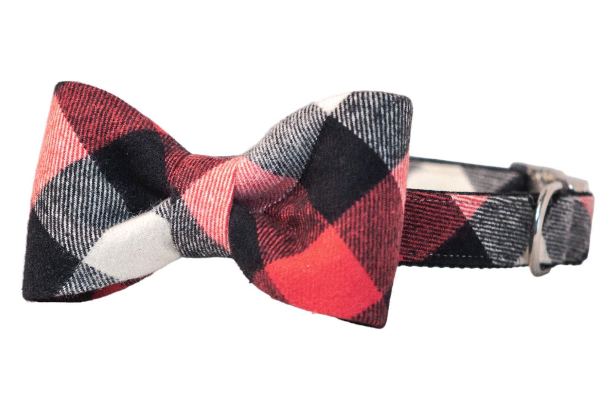 Red, White & Black Buffalo Flannel Plaid Bow Tie Dog Collar - Maxdeals77
